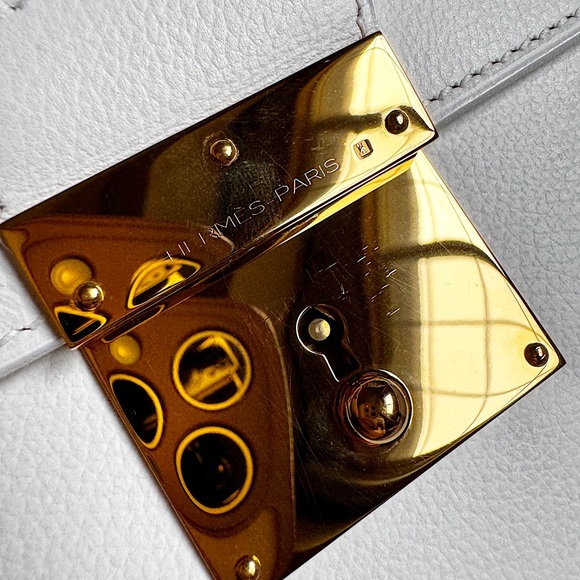 Hermes Quirus II White Leather Box Briefcase Men Women work laptop satchel - Picture 7 of 12